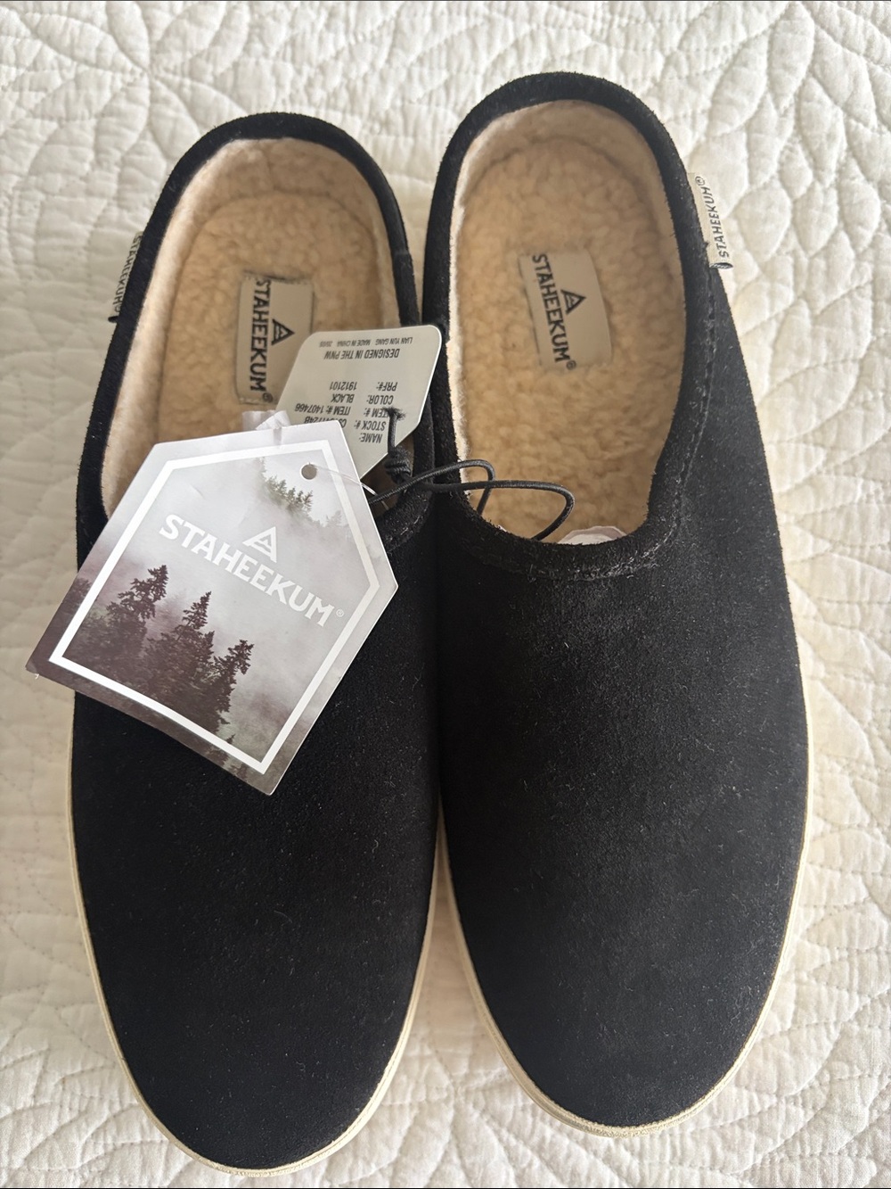 STAHEEKUM Women's Black Slip-On Suede-Look Loafers